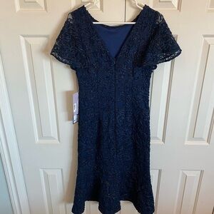 JS Collections Blue Flutter Sleeve Sheath Dress